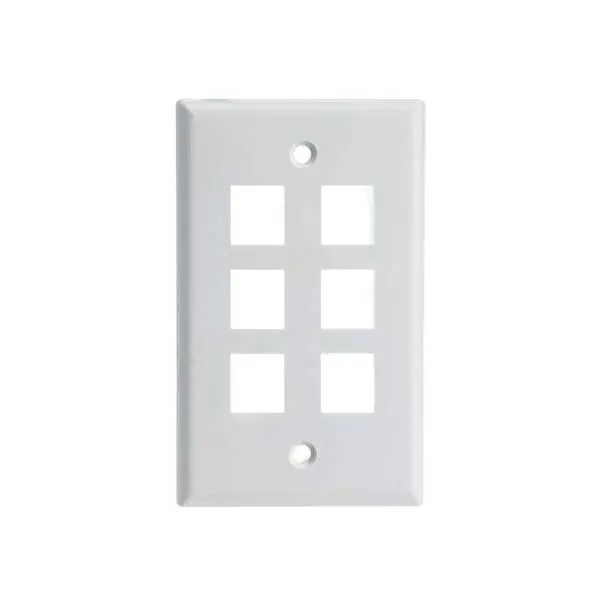 Wavenet 6-Port White Keystone Wallplate – Single-Gang Flush Mount Design