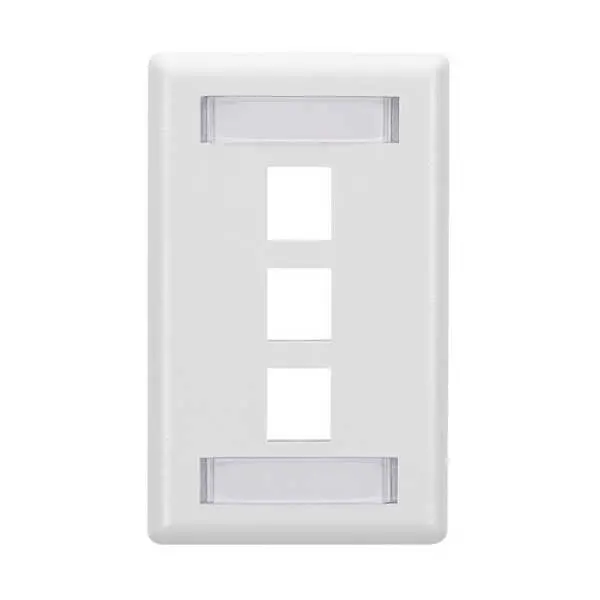 Wavenet FPW3PWH-S White 3-Port Flush-Mount Keystone Wall Plate with Labeling Windows