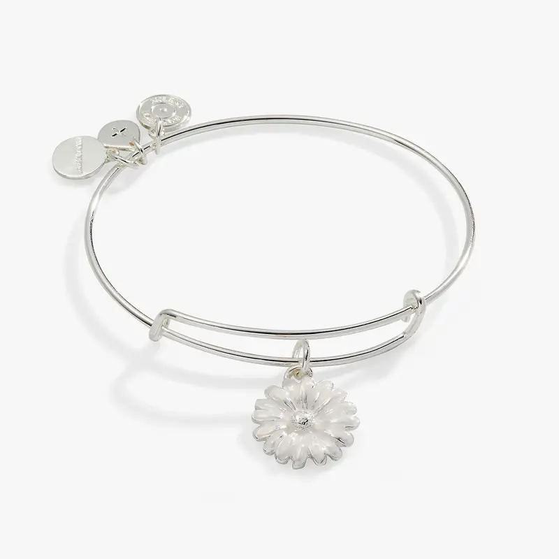 White Daisy Charm Bangle Bracelet – Fresh, Feminine & Floral