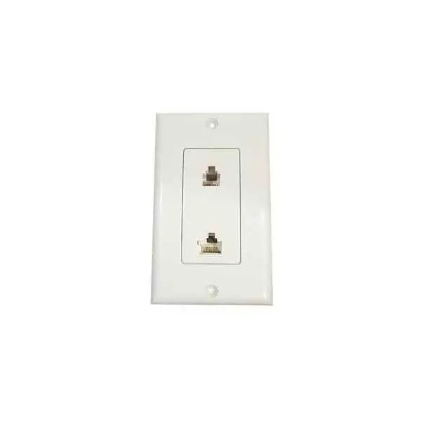 White Dual Jack Wall Plate – Supports 6-Conductor and 8-Conductor Wiring
