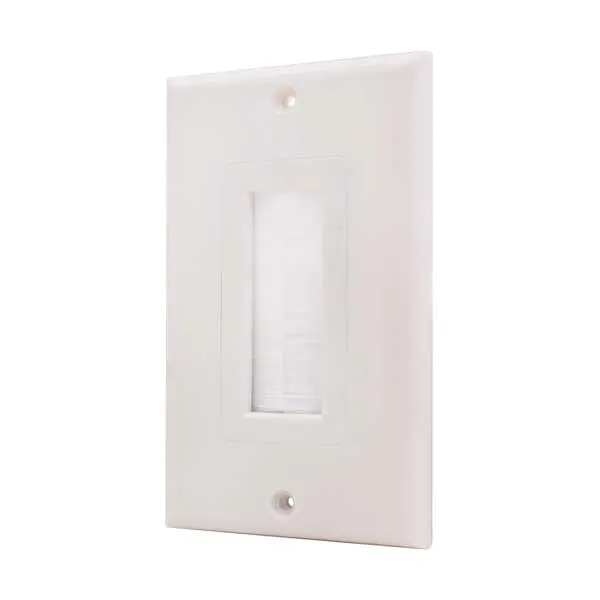 White Single-Gang Vertical Cable Feedthrough Wall Plate with Brush Design | 307-520B/1G/WH