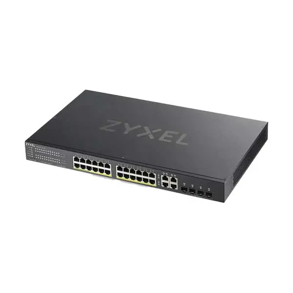 Zyxel GS1920-24HPv2 – 24-Port Gigabit L2 Managed PoE+ Switch with 4 Combo SFP/GbE Ports, 375W Budget & Nebula Cloud Support